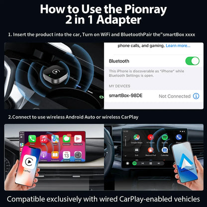 Boîte CarPlay & Android Auto Sans Fil – Compatible 99% des Voitures avec CarPlay Câblé